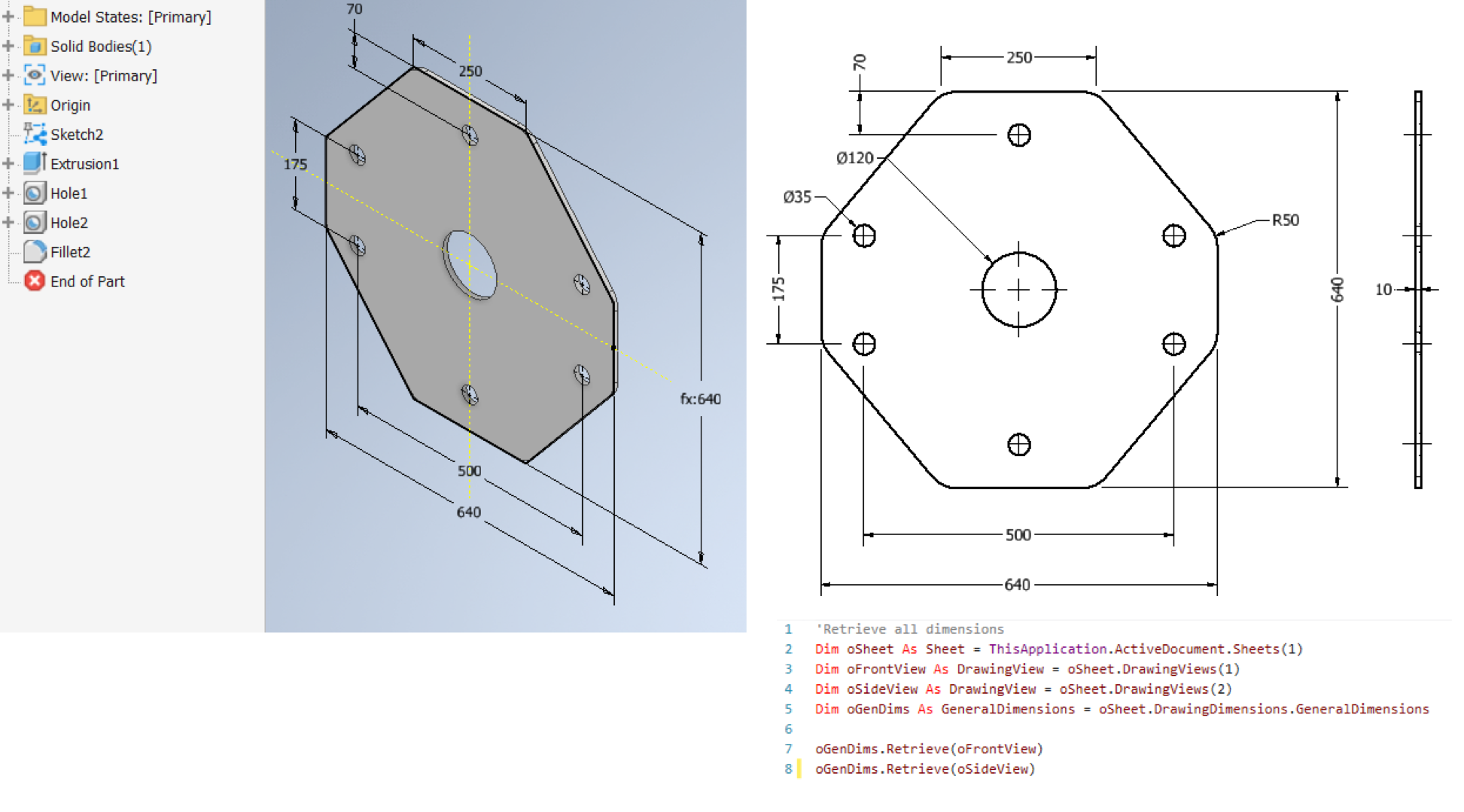 Autodesk Inventor automatic dimension retrieval from 3D model